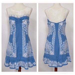 Free People Barbary coast blue bandana print shiftdress with lace top